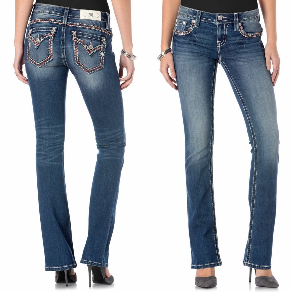 New! MISS ME Embellished Bootcut Blue Jeans Denim Mid-Rise Size 28 Inseam 34